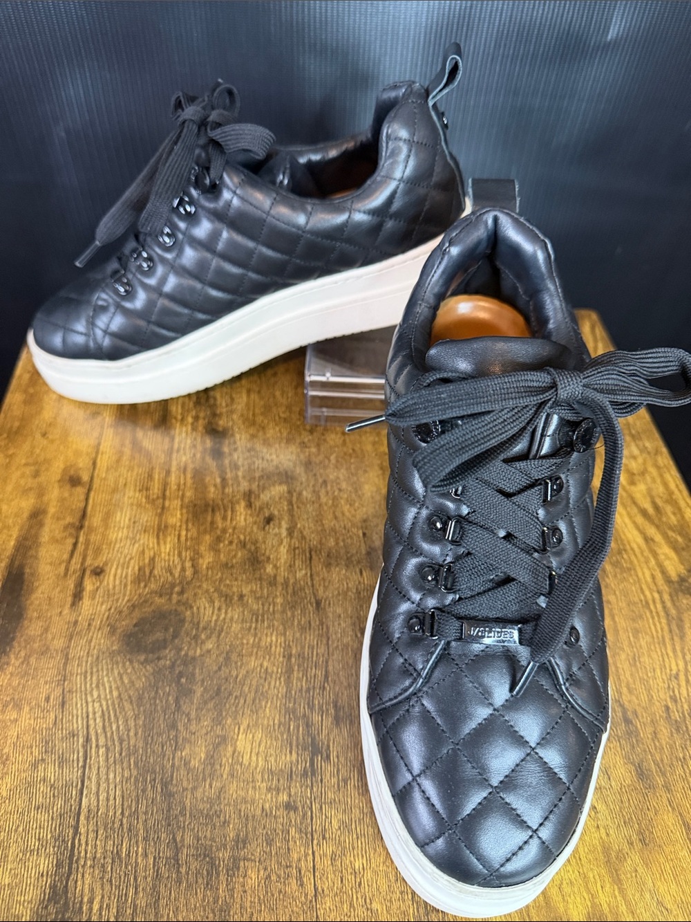 J/SLIDES Quilted Black Leather Sneakers with White Platform Sole